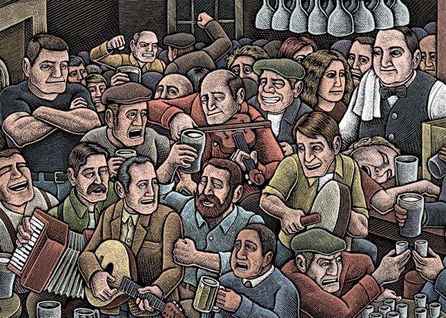 Illustrazione di Mario Zucca nel Pub di Milano a Porta Romana
