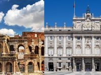 Roma, il Colosseo; Madrid, Palazzo Reale