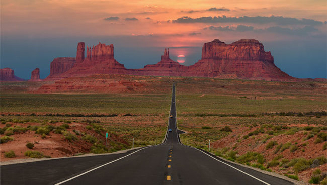 Scenic highway in Monument Valley Tribal Park in Arizona-Utah border, U.S.A.