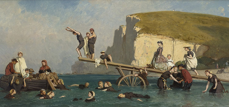 Monet e gli impressionisti Eugéne Le Poittevin Bagno a Étretat, 1858 ca. Olio su tavola, 21x48,5 cm Collection Association Peindre en Normandie, Caen