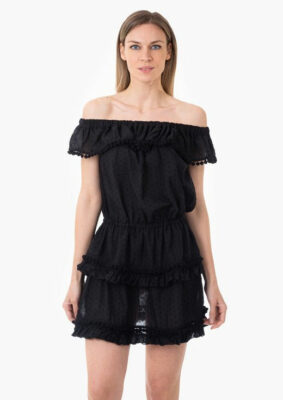 Abito corto a balze con-pom-pom