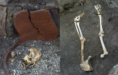 Resti di ossa umane vittime dell'eruzione