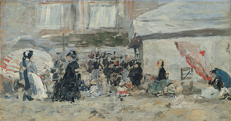 Impressionisti in Normandia Eugène Boudin, Persone davanti alla tenda del casinò di Trouville,