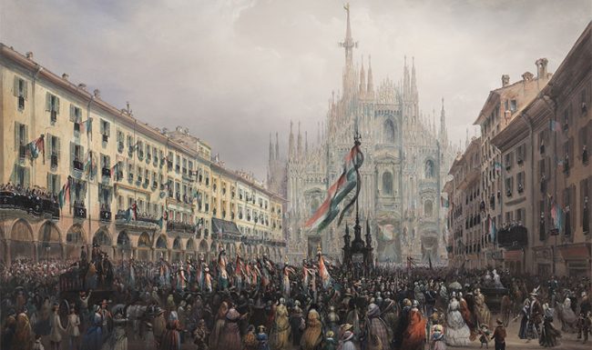 Carlo Bossoli ''Commemorazione dei caduti delle Cinque Giornate di Milano'', tempera su carta riportata su tela