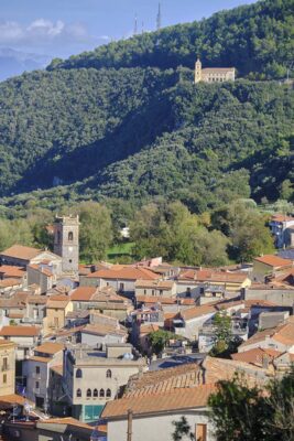 Cilento San Giovanni a Piro in alto il Santuario Maria SS. di Pietrasanta