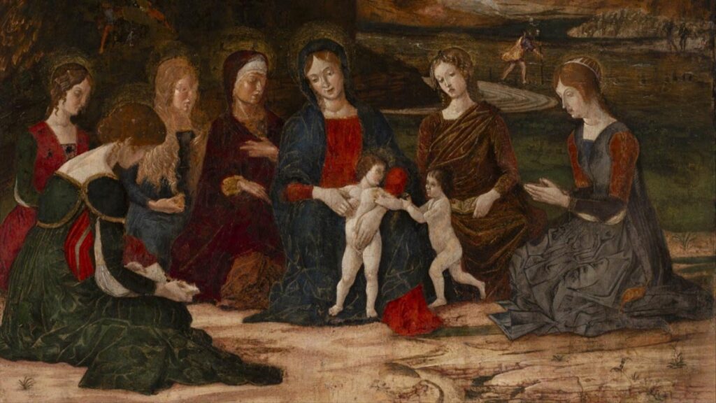 Andrea Mantegna Madonna col Bambino, San Giovannino e sei sante - Museo Correr Venezia