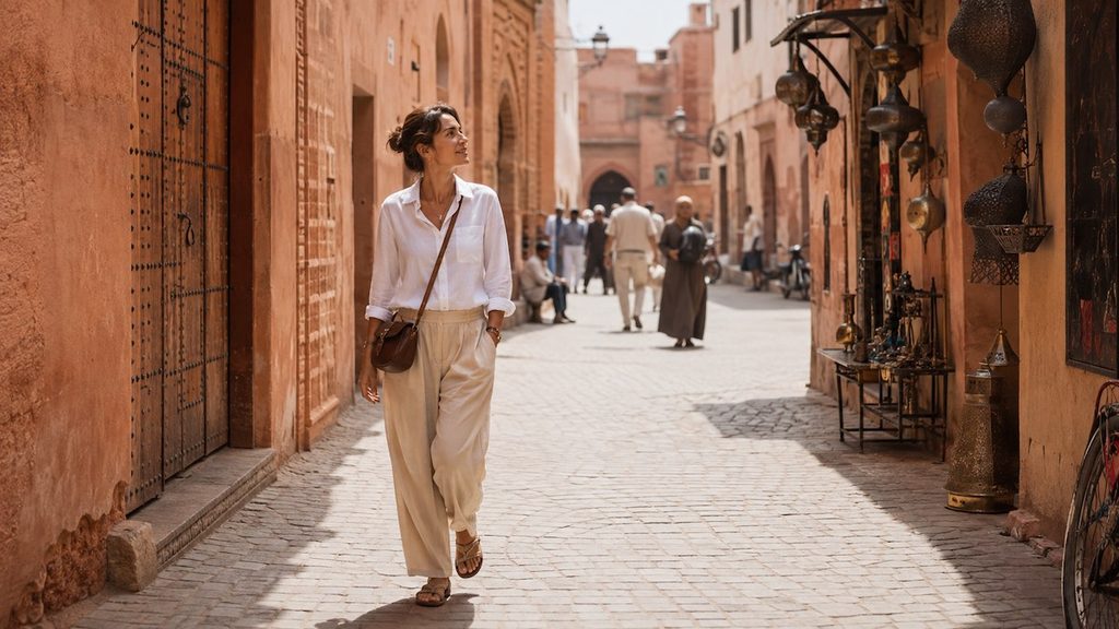 Donna che viaggia da sola a Marrakech