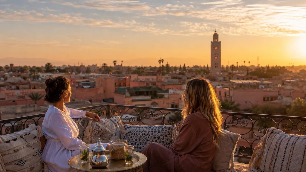 Donne su una terrazza panoramica a Marrakech